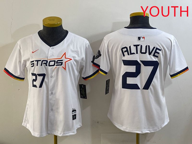 Youth Houston Astros 27 Altuve White three generations Joint Name Nike 2025 MLB Jersey style 4